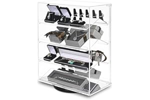 MOOCA Premium 360-Degree Rotating Acrylic Eyewear Showcase with 4 Removable Shelves and Key Lock, Acrylic Display Case, Ideal for Sunglasses, Jewelry, and Collectibles Display