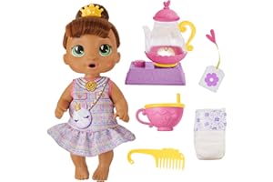 Baby Alive Bubbly Tea Party Sophia Sparkle Doll with Teapot Accessories, Brown Hair, 11 Inches, Kids Toys, Ages 3+
