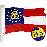 G128 Georgia State Flag | 3x5 Ft | ToughWeave Series Embroidered 300D Polyester | Embroidered Design, Indoor/Outdoor, Brass Grommets