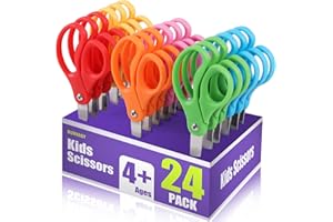 BURVAGY 24 Packs 5" Small School Student Blunt Tip Craft Kids Scissors, Stainless Steel Blades Comfort Grip 5 Inch Safety Scissors Bulk for Children Toodler Cutting Paper