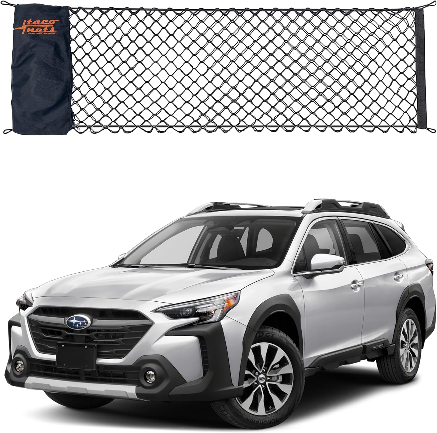 TacoNets Envelope Cargo Net for Subaru Outback - Fits 2015-2025 - Upgraded 5mm Bungee - Integrated Storage Bag - Heavy Duty Hooks - Designed in USA Image