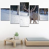 SIGNWIN 5 Panel Canvas Wall Art Modern Art Animals Dramatic Elephants Giraffe Multicolor Photography Southwest for Home Decorations Ready to Hang - 60