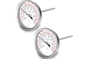 Uharbour 3" Dial Fully Stainless Steel Thermometer for Pot, Kettle, Brewing Bimetal, 4" Stainless Steel Stem, 0-250 deg F/-20-120 deg C, Accuracy +/-1%, Adjustable, 1/2" NPT Back Mount(2 Pcs)