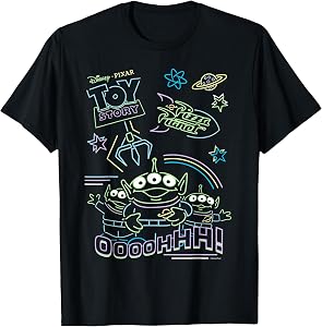 Disney and Pixar’s Toy Story Pizza Planet Aliens Neon T-Shirt