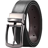 AWAYTR Men Reversible Leather Belt - 1.33'' Wide Genuine Leather Dress Belt for Casual and Business Wear