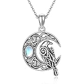 HUKKUN Raven Necklace 925 Sterling Silver Moon Crow Pendant Necklace Raven Jewelry Gift for Women Crow Lovers