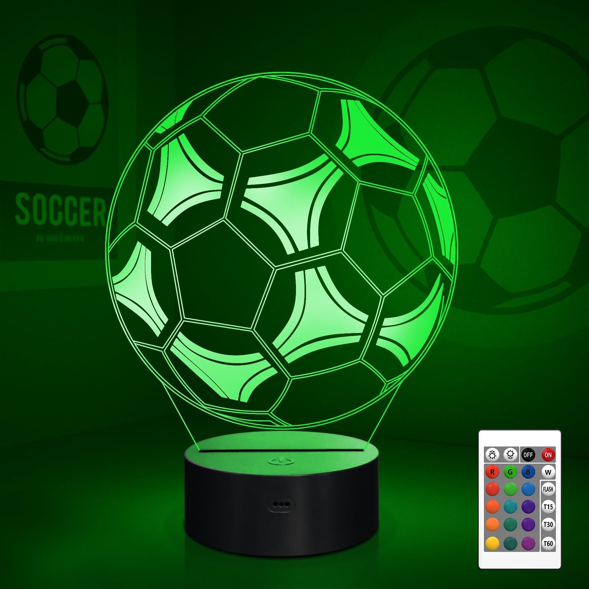 CooPark Football Gifts for Kids, 3D Illusion Lamp for Boys, 16 Colors Changing + Remote Control + Dimmbale + Timer, 3D Night Light for Football Player Teen Men Sports Fan Bedroom Decor