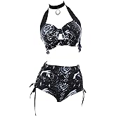MEOWCOS Goth Bikini Swimsuit Witch Bathing Suit Dark Style Star Moon Gothic Swimsuit