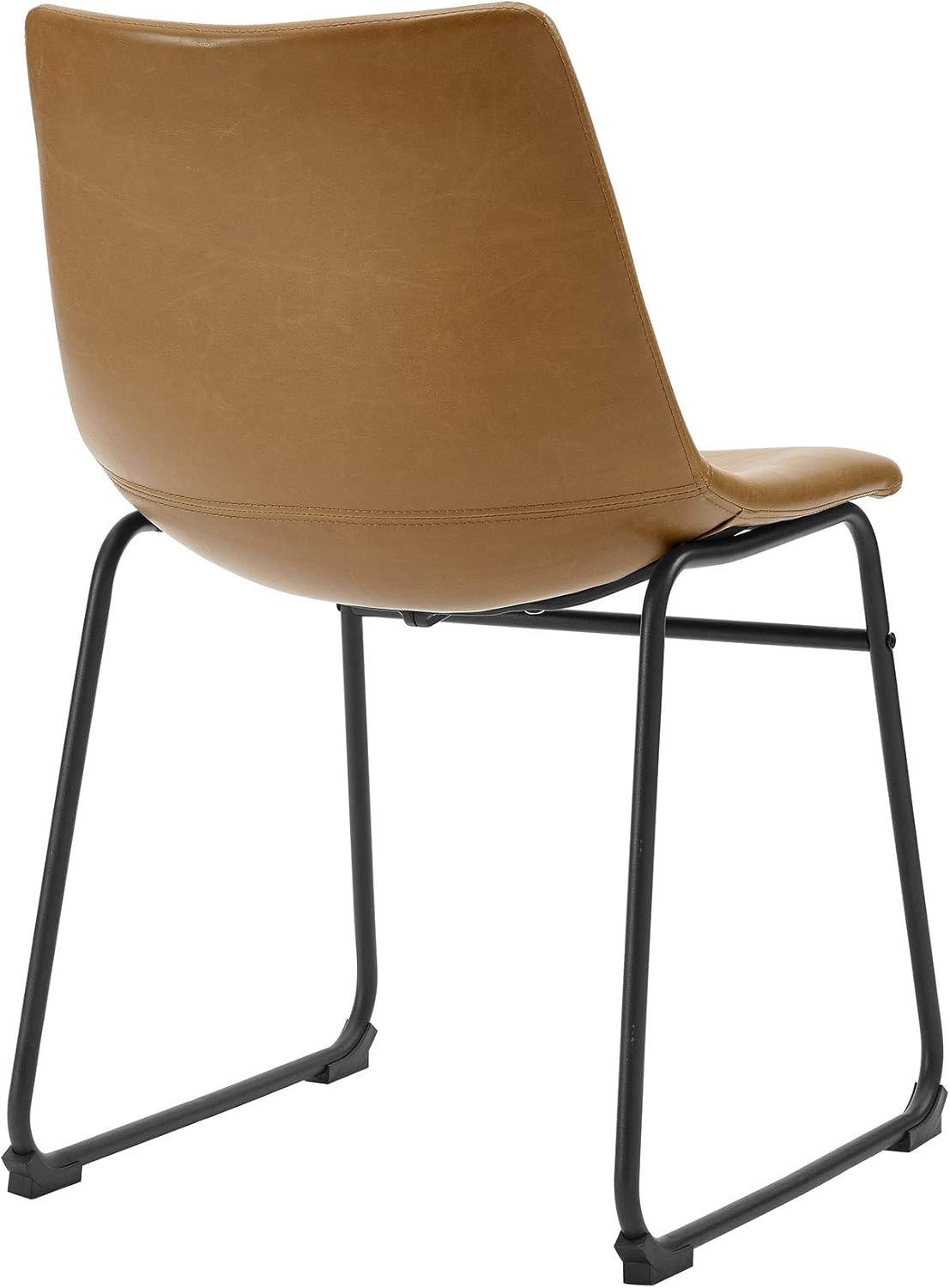 Walker Edison Furniture Company 18" Industrial Faux Leather Armless Indoor Kitchen Dining Chair with Metal Legs Upholstered, Set of 2, Whiskey Brown - Chairs