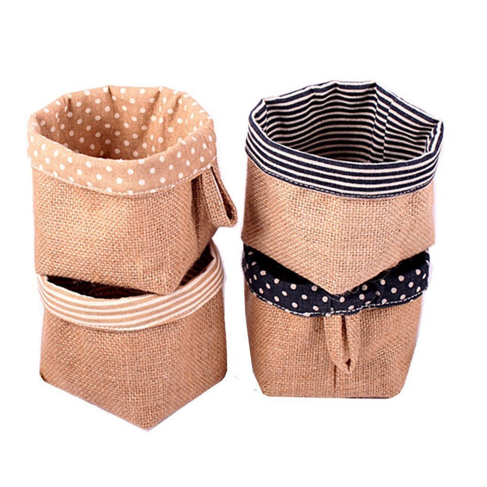 MARGUERAS 4 Mini Hanging Hessian Storage Bags for the Office