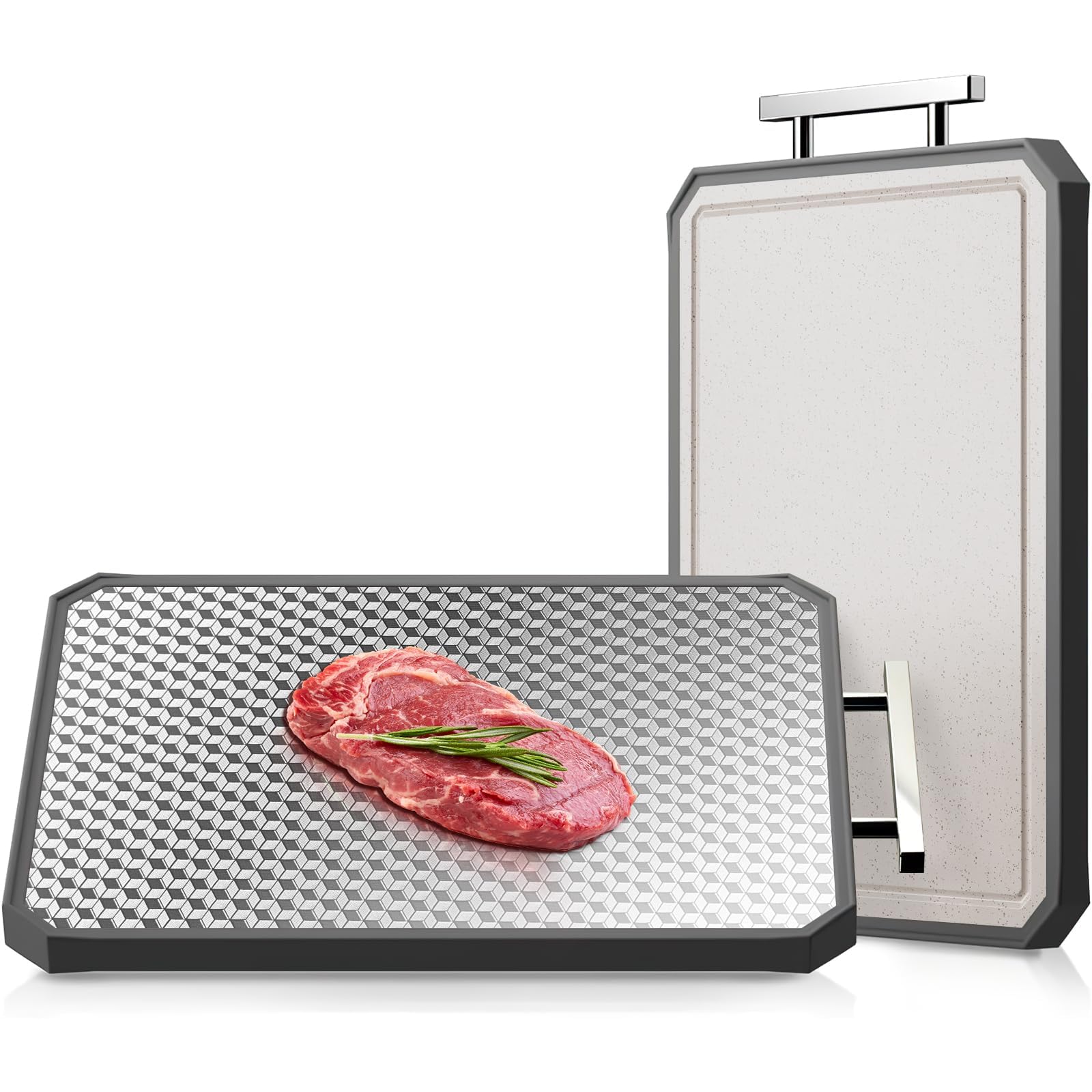 Photo 1 of LOZOVIN Stainless Steel Cutting Board Anti-scratch Grid Design, Large 16"*11" Double Sided Non Toxic Cutting Board, Kitchen Metal Chopping Boards for Meat Veggies,Dishwasher Safe, Juice Groove