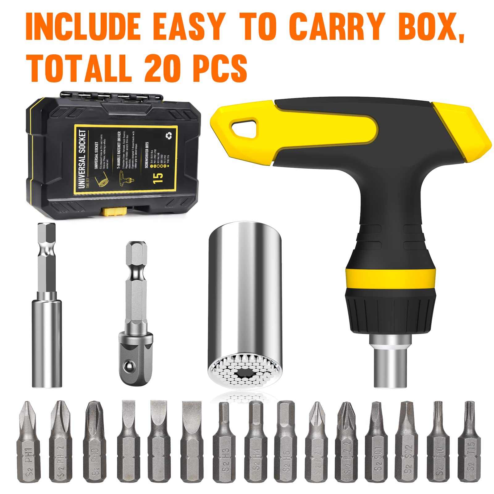 HANPURE Stocking Stuffers for Men & Women - Cool Stuff Magnetic Ratchet Screwdriver Set with Power Drill Adapter - Super Universal Socket Grip Gadgets for Him & Her