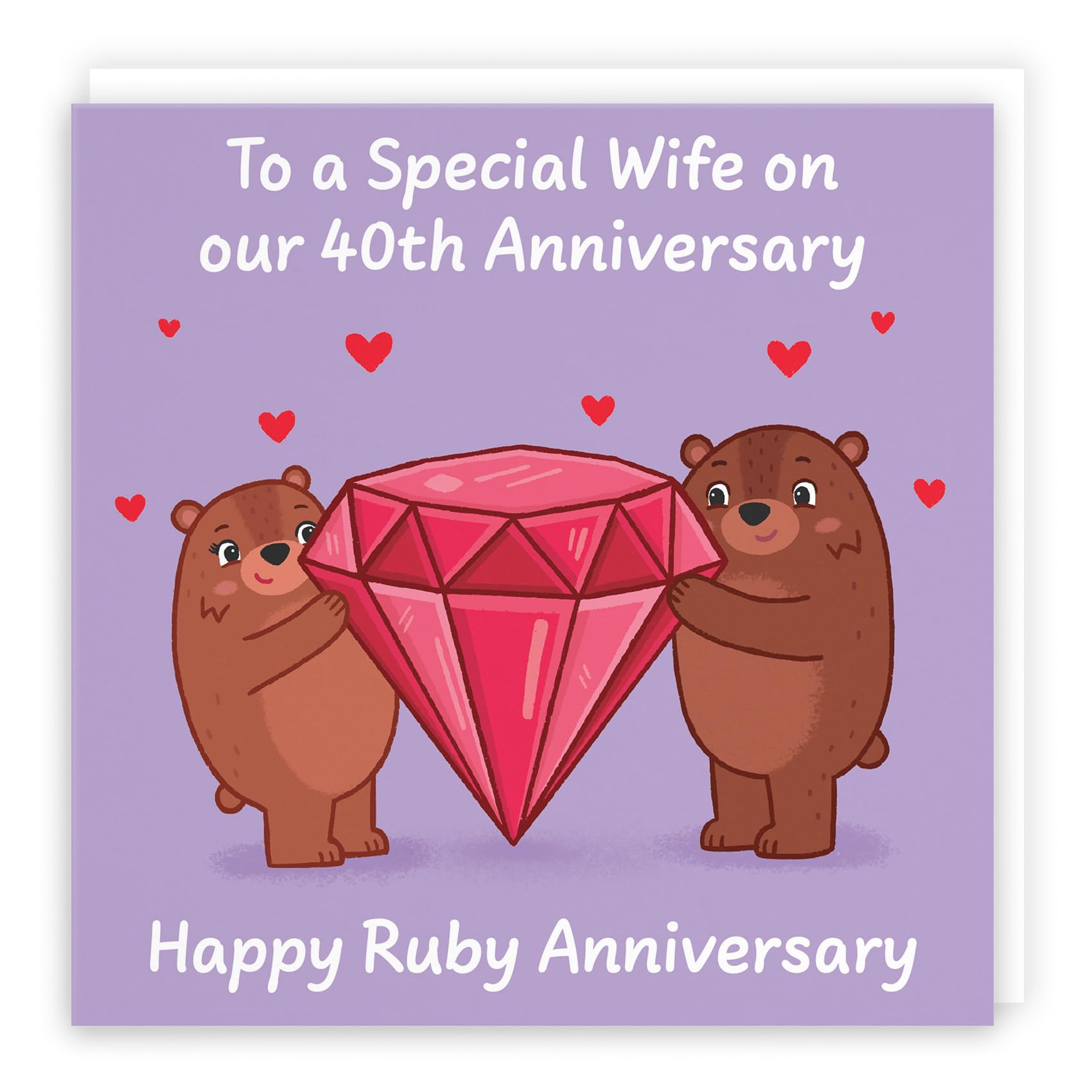 Hunts England - Wife 40th Anniversary Card - Ruby Anniversary - 40 Years - Cute Fun Bears Card - Love Story Collection