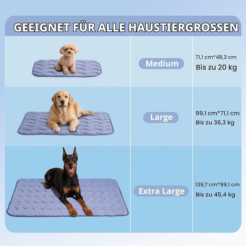 kühlmatte Hunde, doppelseitige Kühlmatte für Haustiere, 70 x 48 cm, Arc-Chill-Kühlfaser & Q-MAX > 0,45, für Sofa und Auto, Faltbare und Waschbare Sommerdecke kühlmatte für Hunde – M