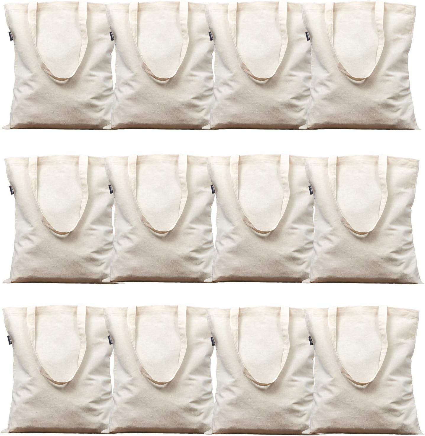 Canvas Tote Bag Bulk | 6oz 100% Cotton Bag DIY for Crafting and Decorating | 13.4"W X 15.3" H | Reusable Foldable Grocery Shopping Bag for Picnic, Travel (12 Pack)