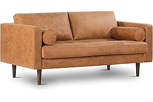 POLY & BARK Napa Leather Couch with Feather – 72-Inch Apartment Full Grain Leather Sofa with Tufted Back-Down Topper On Seating Surfaces – Pure-Aniline Italian Leather – Cognac Tan