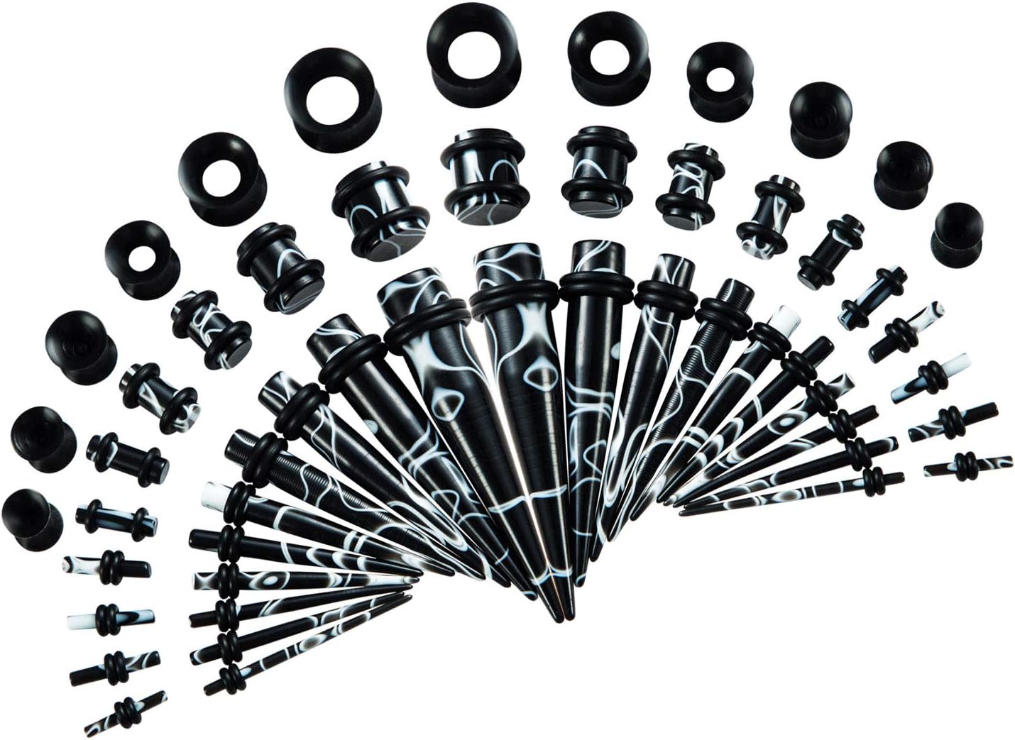 JDXN Acrylic Ear Stretching Kit Tapers Plugs Silicone Tunnels Gauges Expander 14G-00G Jewelry 50 Pieces Set