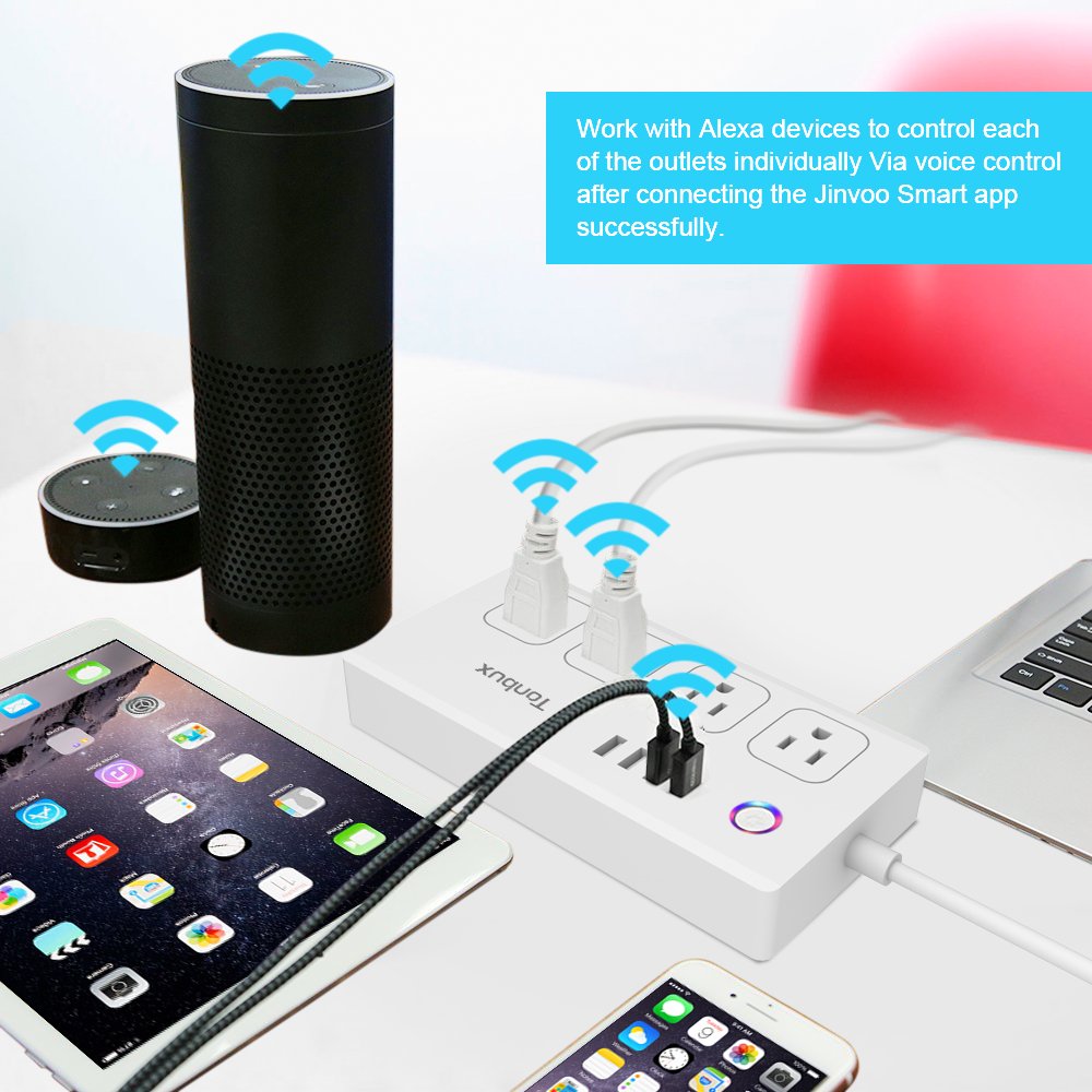 WiFi Smart Power Strip Surge Protector 1700 Joule with Switch 4 Outlets 4 Charge USB Ports and 5-Foot Extension Cord, App Control Your Devices from Anywhere Anytime (White)