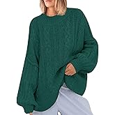 Saodimallsu Womens Oversized Sweaters Chunky Cable Knit Crew Neck Casual Long Lantern Sleeve Fall Tunic Sweater Tops