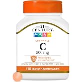 21st Century Vitamin C 500mg Chewable, Orange, Immune Support, 110ct | Vitamin C 500 mg Chewable with Natural Orange Flavor, Daily Immune &amp; Antioxidant Support, Helps Neutralize Free Radicals
