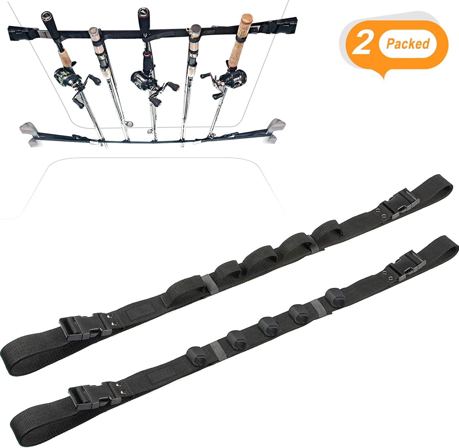 KUDES 2 Pack Vehicle Fishing Rod Rack Holder Adjustable 35 to 44 inch Easy Install Fishing Car Rod Carrier Belt Strap for SUV, Wagons, Van (Black): Home Improvement