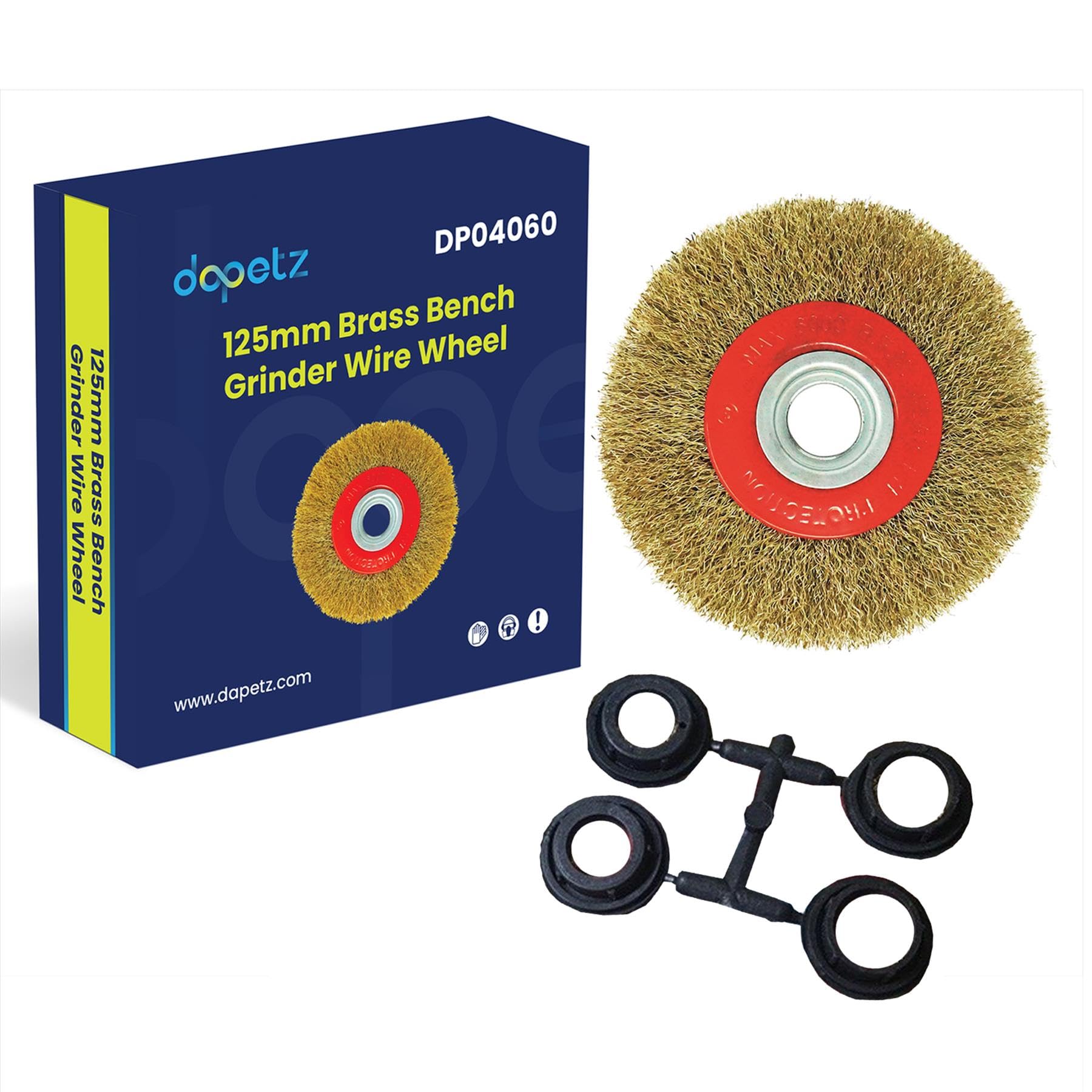 Dapetz ® Brassed Steel Wire Wheel 125mm X 20mm For Use With All 125mm Bench Grinder Professional Work Tool Supplied With 12.70mm (1/2") Bore Adaptors