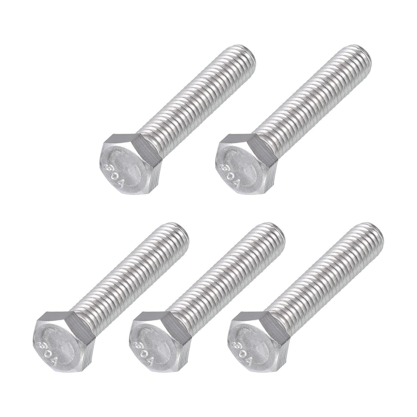 METALLIXITY Hex Head Bolts (3/8-16 x 1-3/4") 5Pcs, 304 Stainless Steel 18-8, Fully Threaded, External Hex Drive, Plain Finish, Hex Head Screw Bolt, Silver — image 1