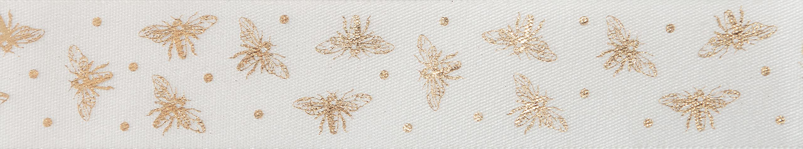 Berisfords Ribbon Reel, Polyester, White/Gold, One Size