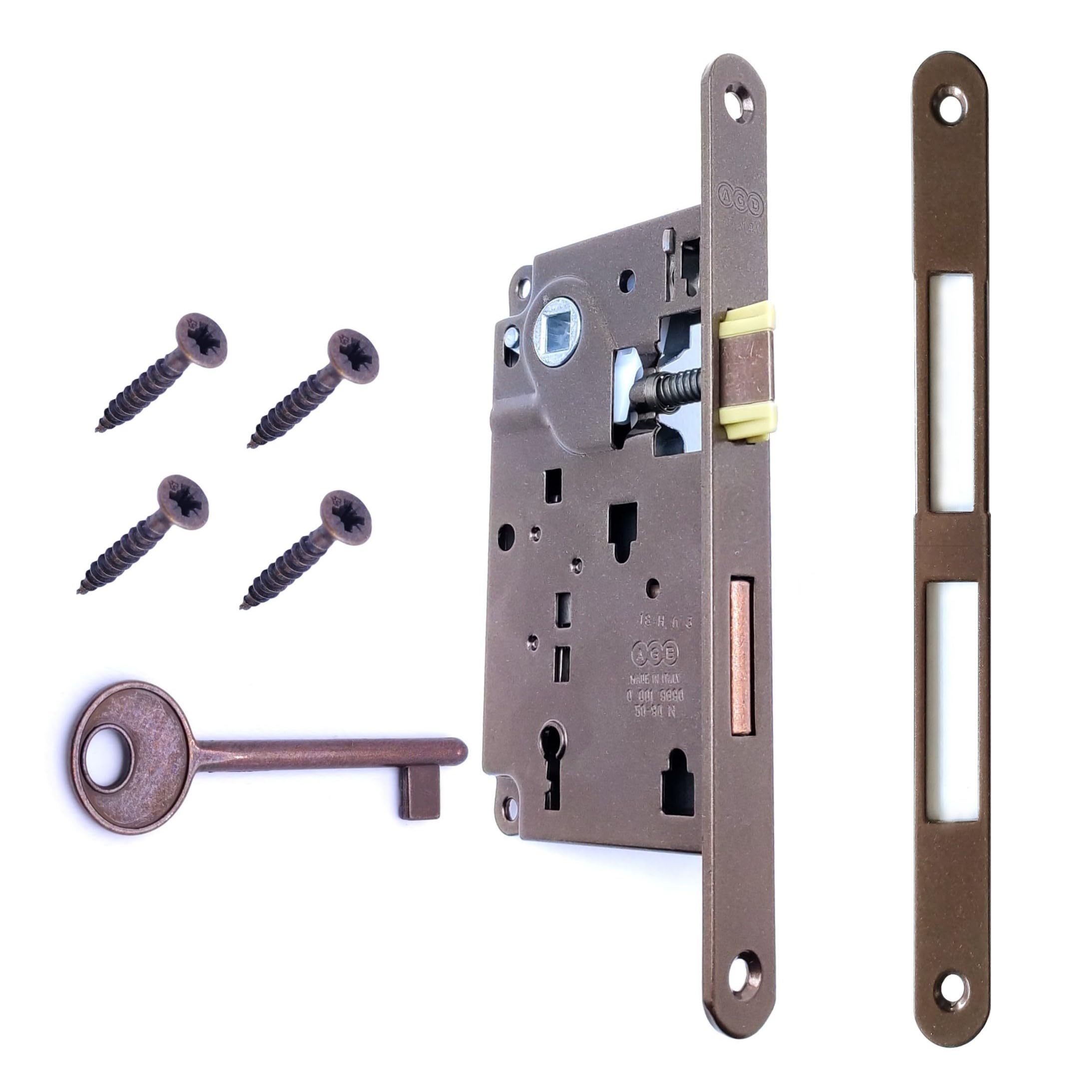 AGB - Center Series Internal Door Lock (Fr. 18x196, In. 90, En. 50, Qu. 8., KEY CHAIN, BRONZE PAINTED)