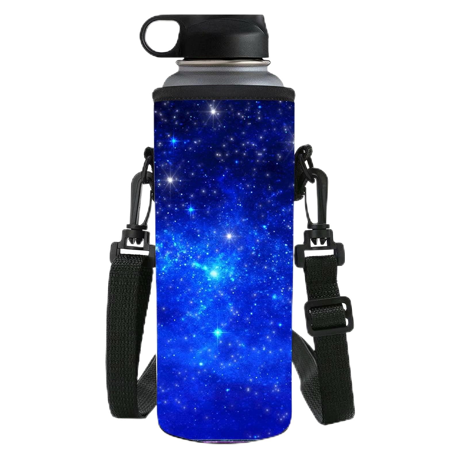 NETILGEN Starry Space Pattern Water Bottle Carrier Bag Tote Pouch,Insulated Water Bottle Holder Neoprene for Adult Kids Travel Camping Walking Hiking Running
