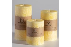 MOZEAL Hand-Poured, Unscented Yellow Crystal Pillar Decorative Candles, Elegant Set of 3 in Different Sizes (3"x4", 3"x5", 3"x6"), Luxurious Décor for Spring Homes & Events