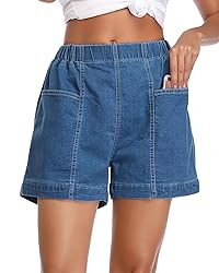 Fuinloth Women's Denim Shorts, Elastic Wasit Mid