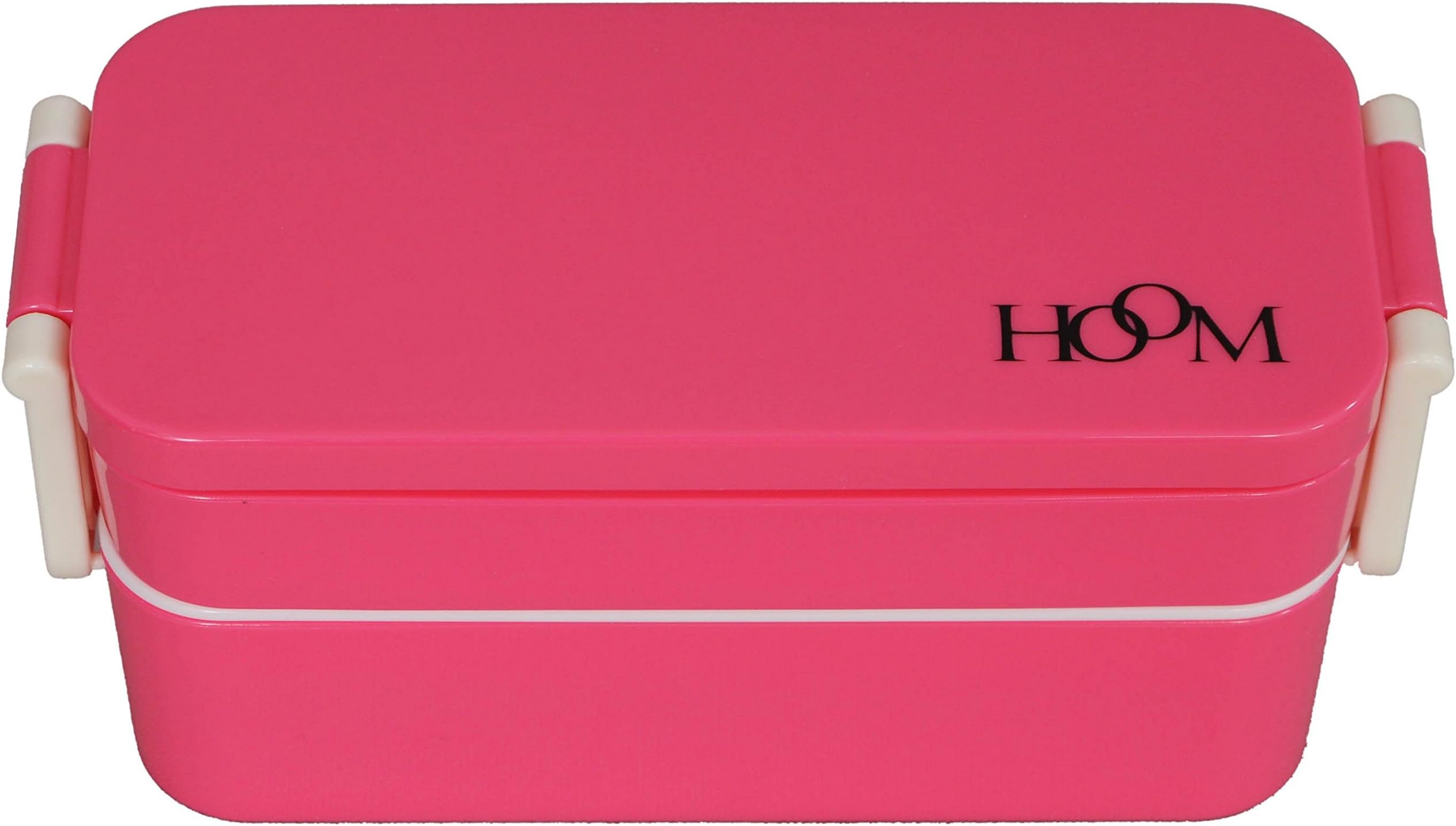 Hoom Plastic Lunch Box, 1.1 litres, Pink/White