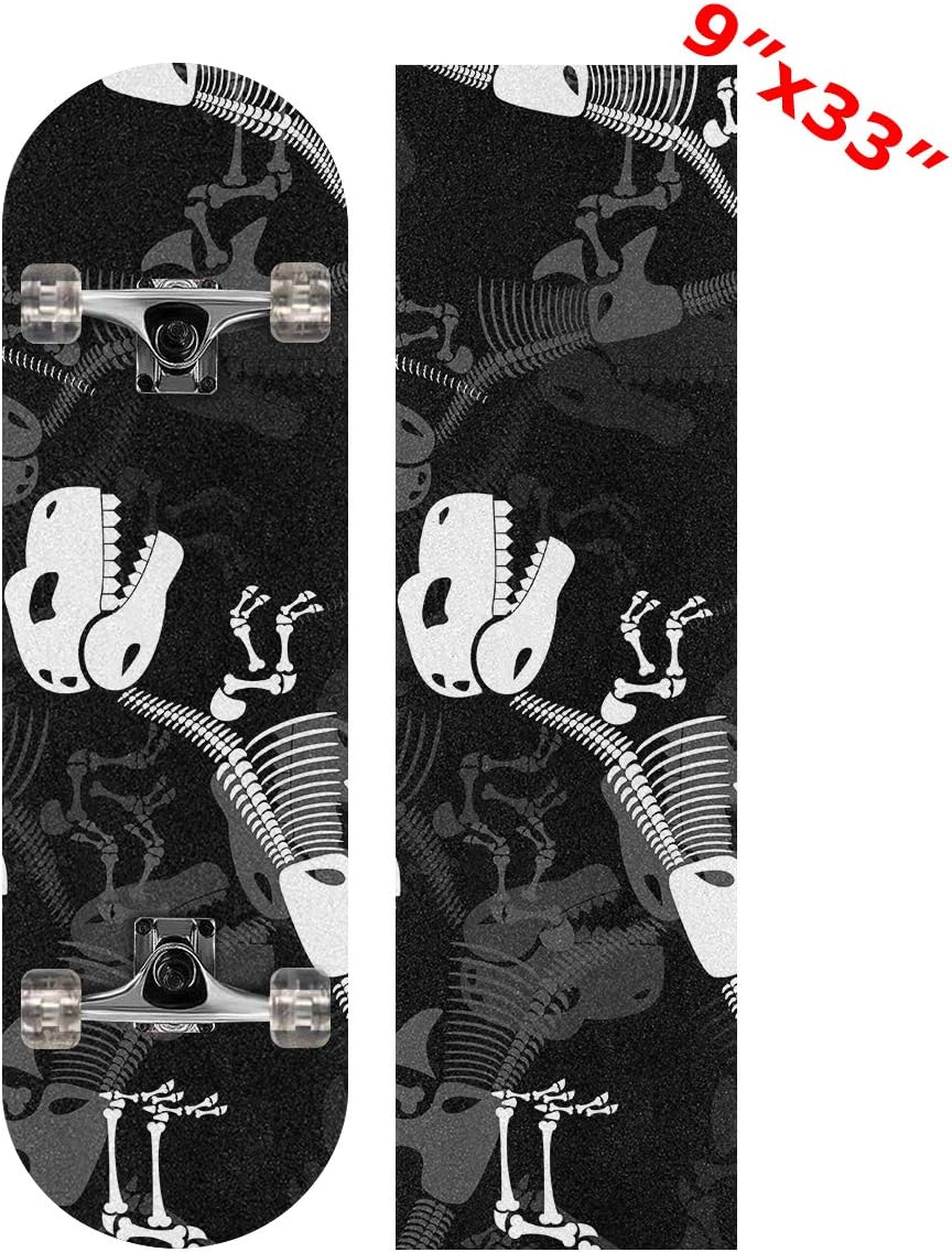 henfar 9" x 33" Skateboard Grip Tape Sheet Free Skateboard Griptape Dinosaur Skeleton