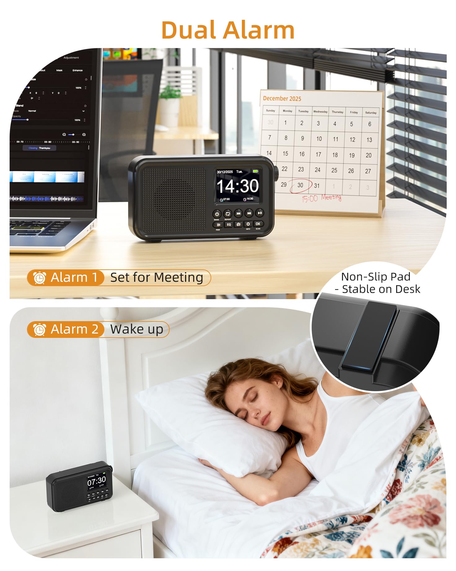 Tragbares DAB+ Radio mit Bluetooth, UKW/DAB Digitalradio mit 2,4" Farbdisplay, 80 Senderspeicher, 3000mah Akku oder Netzbetrieb, Support TF-Karte/Wecker/Sleeptimer/Klinken, Für Küche, Camping, Garten 8
