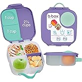 b.box Mini Lunch Box, 4.25 Cup Leak Proof Bento Box for Kids Ages 3+, 3 Compartment Snack Containers, School Lunch Container, Dishwasher Safe, BPA-Free, PFAS-Free - Lilac Pop