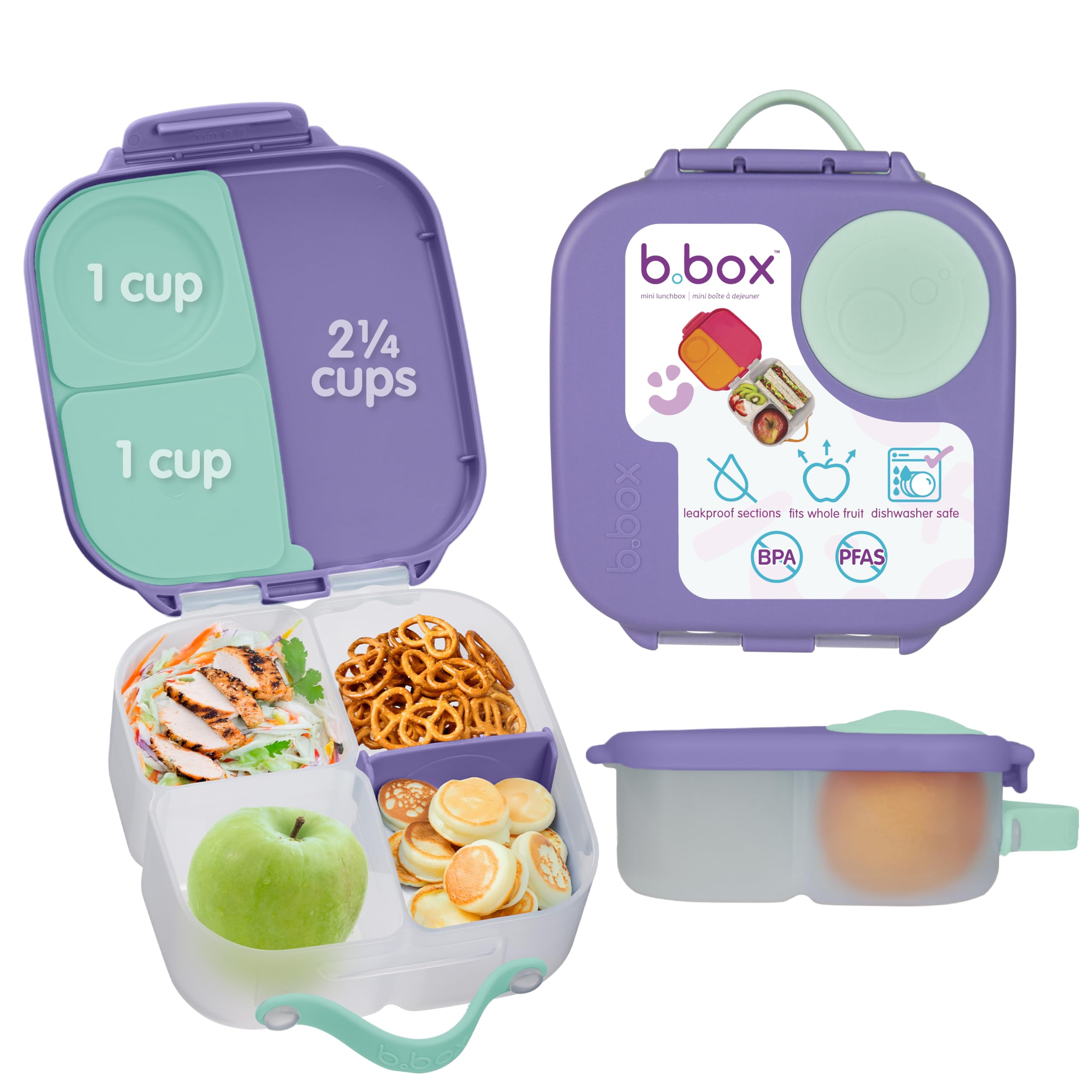 b.box Mini Lunch Box for Kids with 3 Compartments (2 Airtight) Ideal for Lunches and Snacks BPA Free