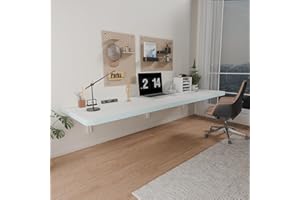 IAE Wall Mounted Folding Table with Pine Wood,55" x 16" Floating Wall Desk,Laundry Folding Table with Shelf Brackets,Fold Down Desk Shelf,Folding Workbench for Home,Dining,Laundry Room,Kitchen,White