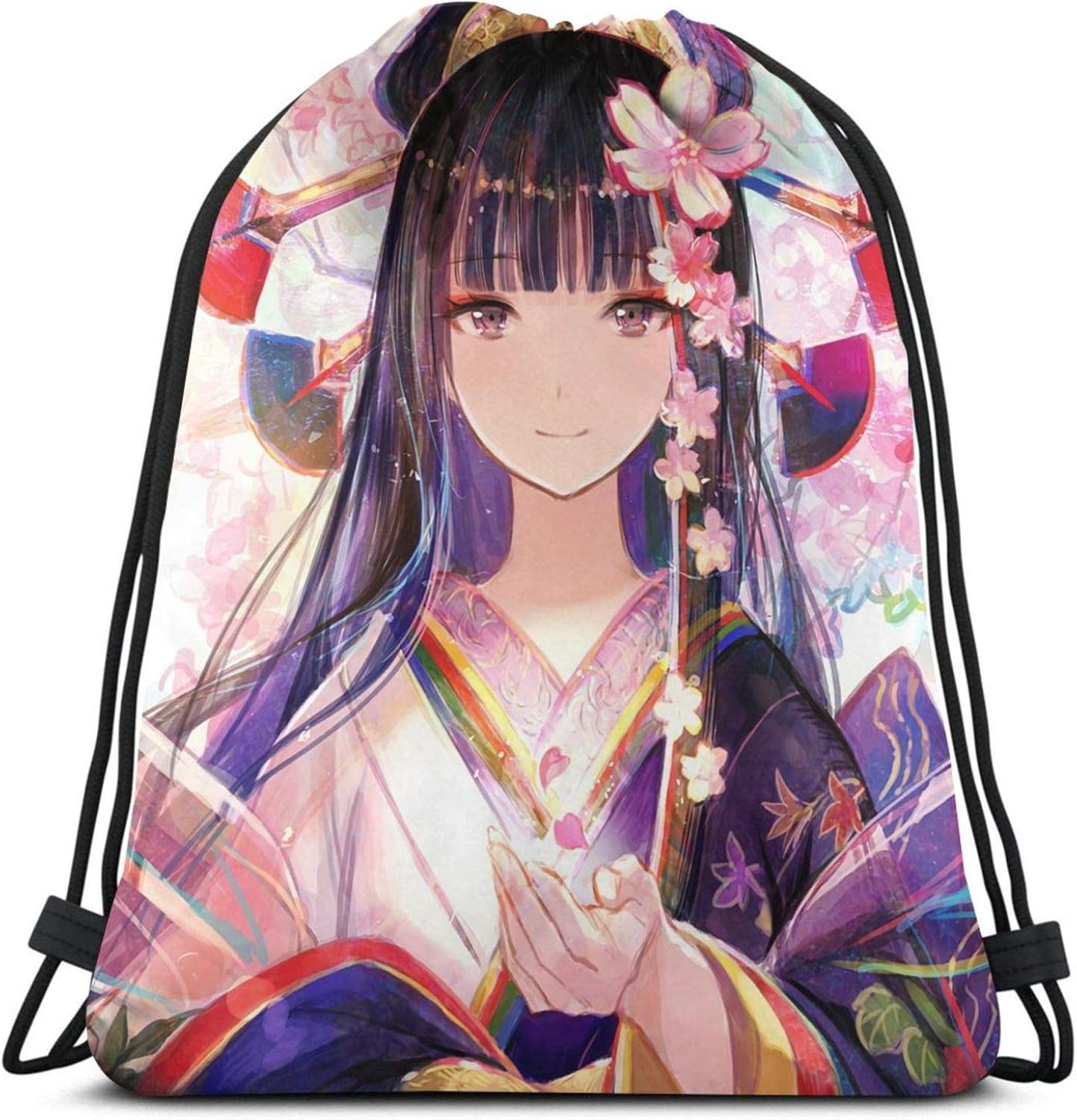 Anime Girl Beautiful Kimono Drawstring Backpack Waterproof Bunched