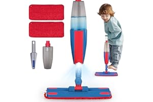 Kids Spray Mop Real with Sprayer + 2PCS Mop Pads, Toddler Cleaning Tool Real Works for Realistic Housekeeping Cleaning Preten
