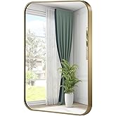 JENBELY Gold Mirror, 24x36 Inch Framed Rectangle Mirror with Rounded Corner, Brushed Brass Mirror, Gold Bathroom Mirror for Over Sink, Vanity, Living Room, Bedroom, Horizontal/Vertical