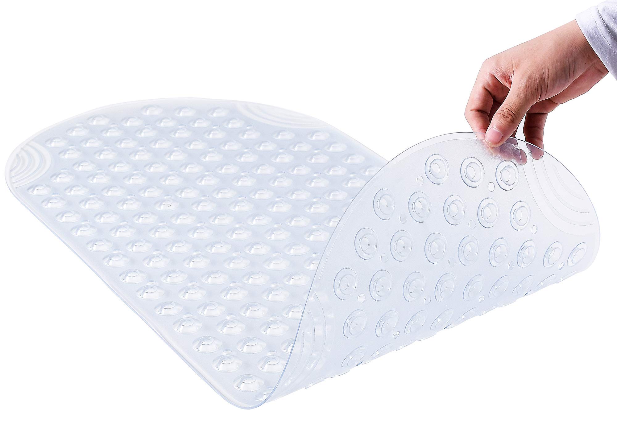 Bathsafe Long Non Slip Bath Mat NEW Oval Patented Shower Stall Mat Machine Washable Bathtub Mats with Suction Cups and Drain Holes,88x40CM,Clear