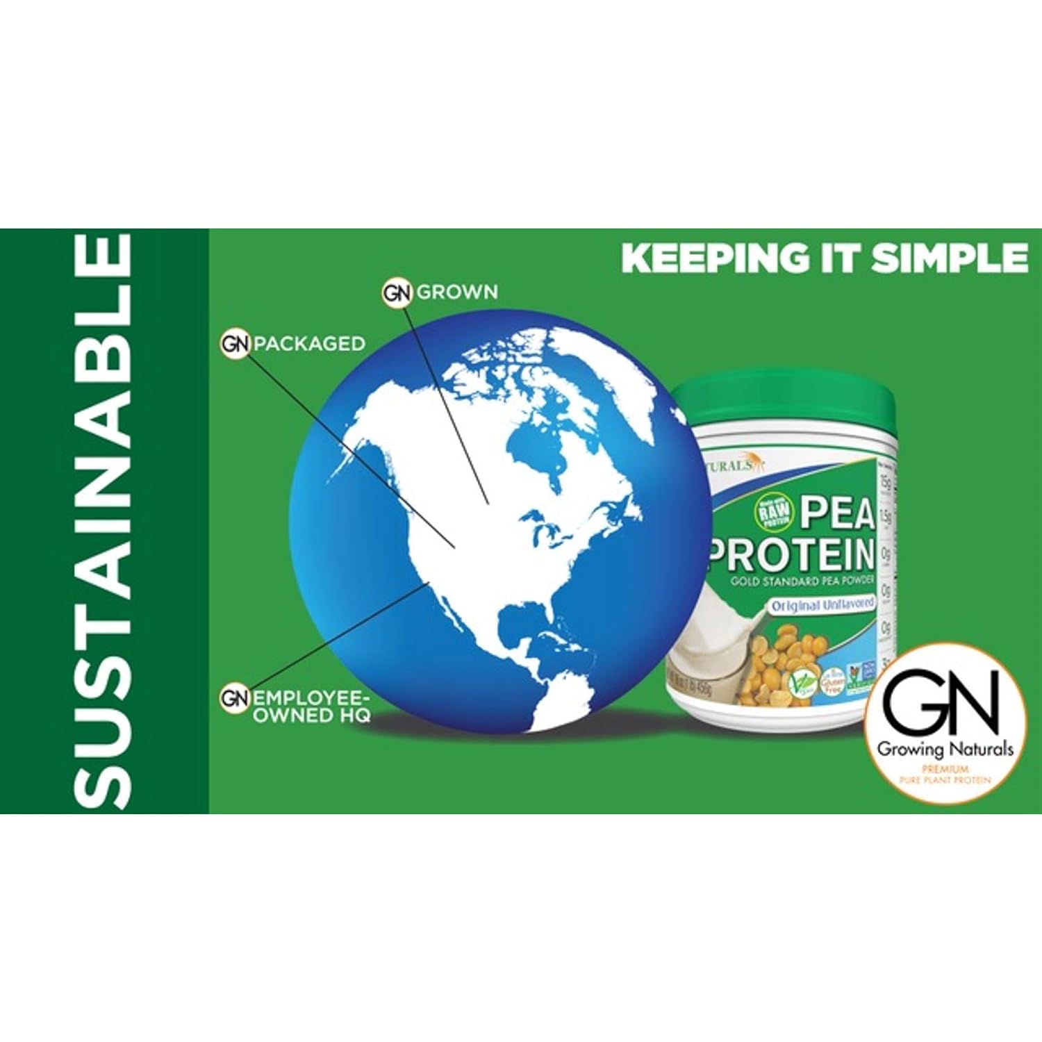 Growing Naturals | Plant Based Protein, Gold Standard Raw Pea Protein Powder | Original | Non-GMO, Vegan, Gluten-Free, Keto Friendly, Shelf-Stable | 1LB: Grocery & Gourmet Food