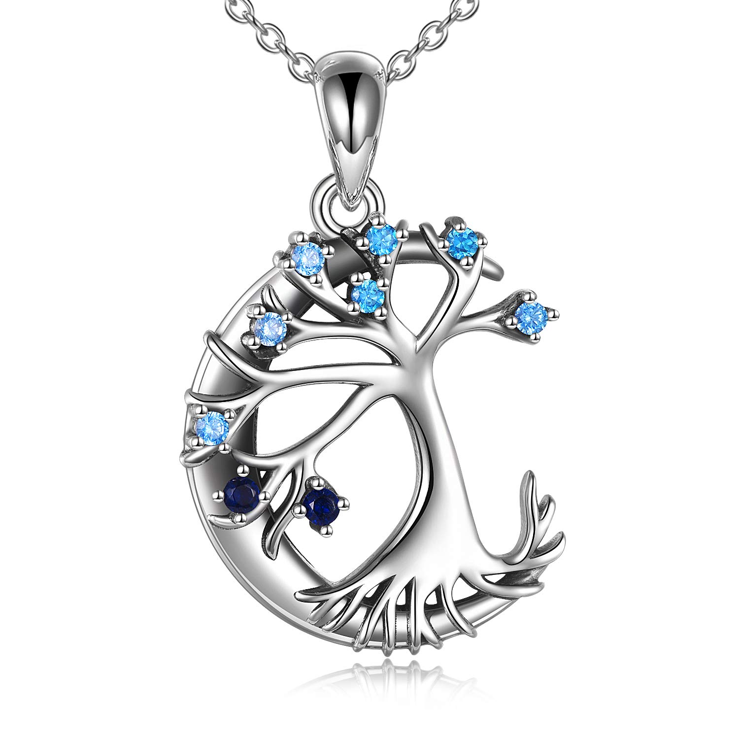Tree of Life Necklace Women 925 Sterling Silver Crescent Family Tree Jewellery Gifts for Wife Mum Girls
