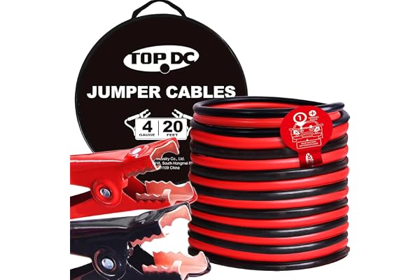 TOPDC Jumper Cables 4 Gauge 20 Feet -40℉ to 167℉ Heavy Duty Booster Cables with Carry Bag (4AWG x 20Ft)