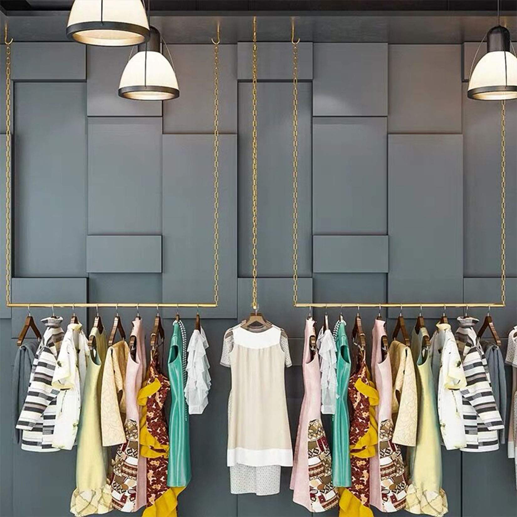 Ethemiable 2 Pcs Creative Adjustable Height Clothing Storage Chain Garment Rack, Wedding Dress Hanging Rack, Boutique Clothes Store Display Shelf, Bathroom Organization Towel Rack (Gold, 24" L)