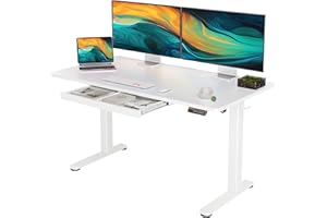 YDN Standing Desk with Drawers, 55 x 24 Inch Electric Adjustable Height Stand Up Desk, Sit Stand for Home Office, White
