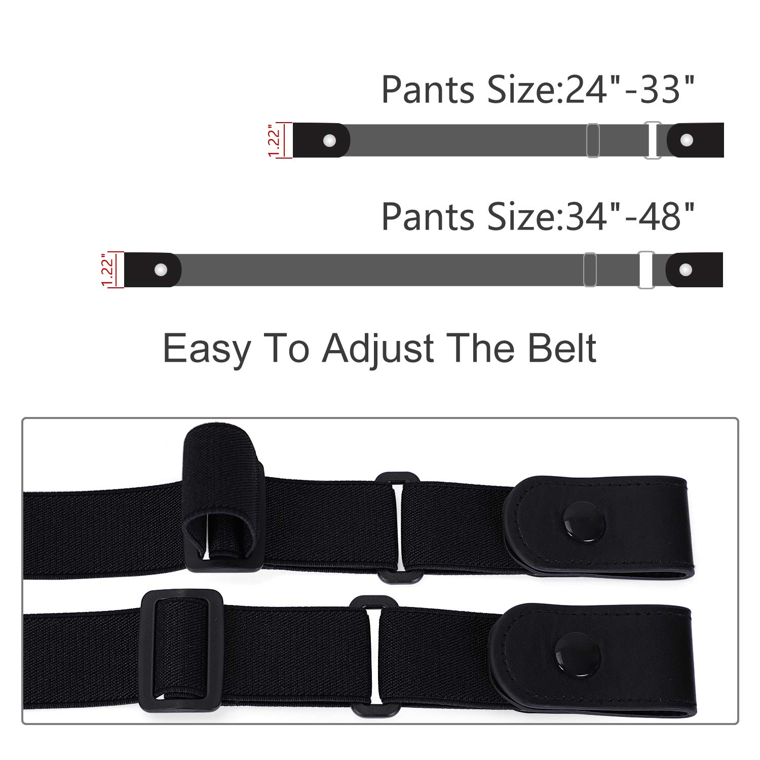 Buckle-Free Women No Buckle Invisible Stretch Belt For Jeans, Black, Large(Pants Size 34-48 Inches)
