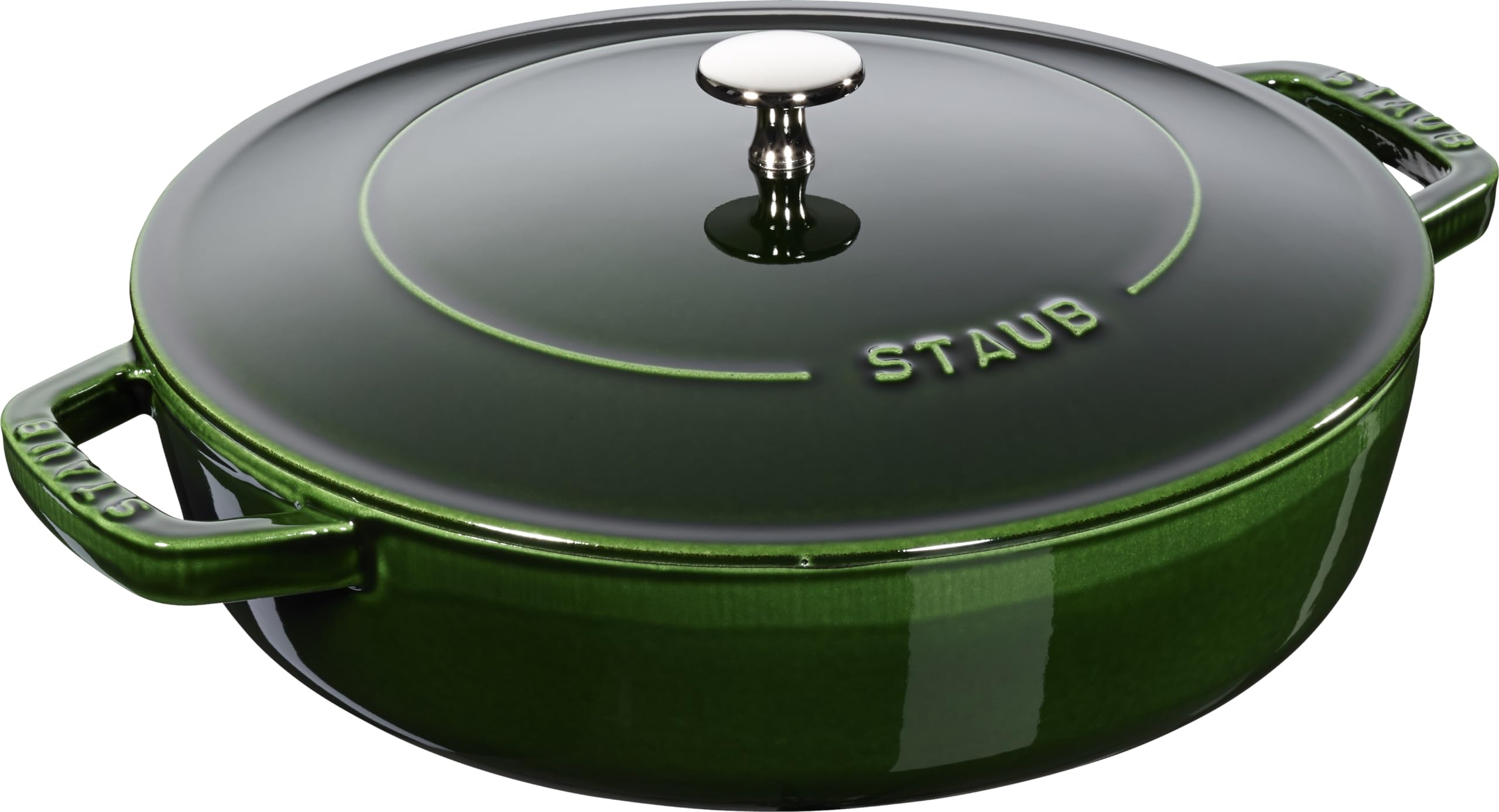 Staub Braiser 40511-478 Saute Pan, Basil Green, 11.0 inches (28 cm), Large, Both Handed, Enameled Pot, Shallow Type, Sukiyaki, Induction Compatible, Japanese Authentic Product