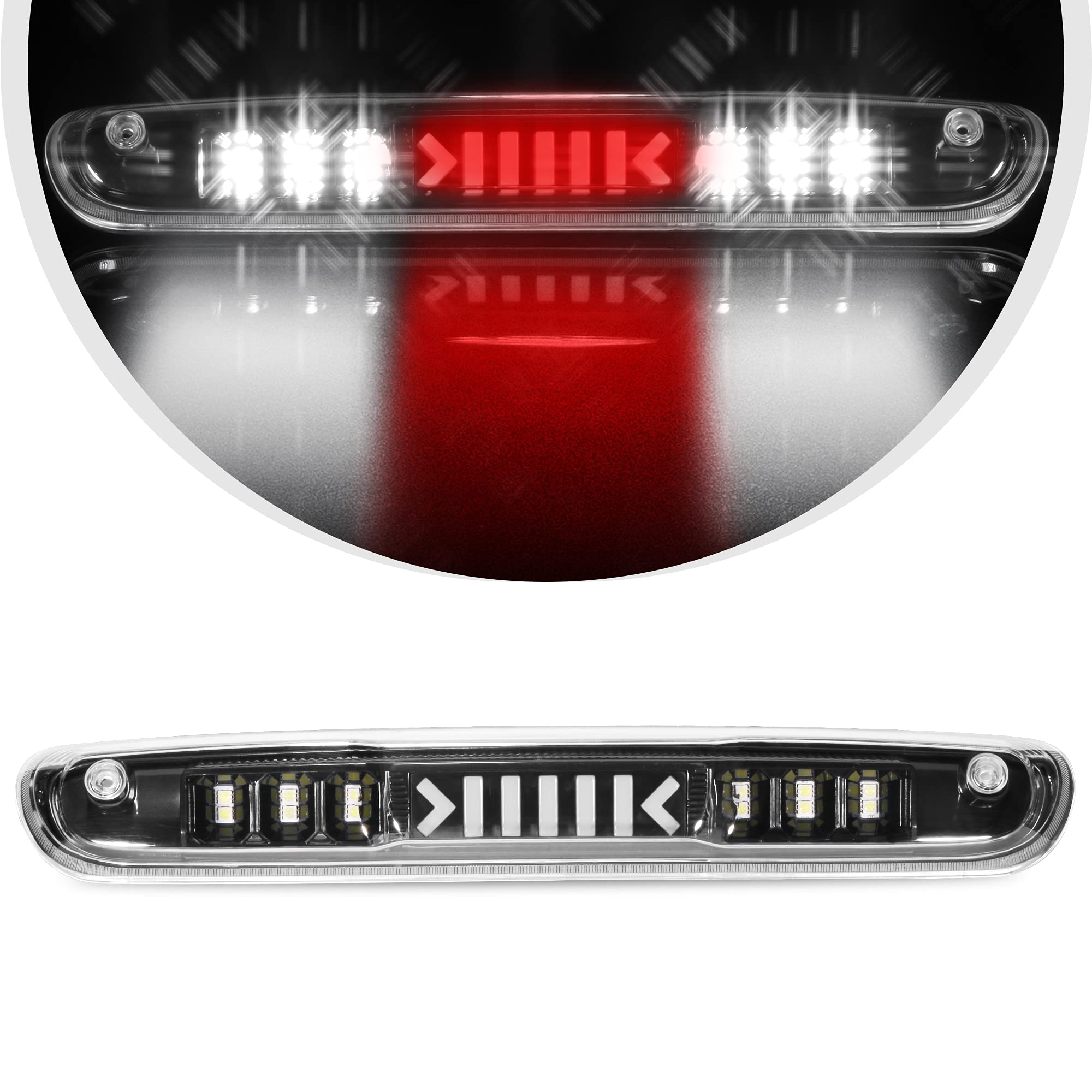Photo 1 of Tyranway Third 3rd Brake Light Lamp Replacement for 2007-2013 Chevy Silverado/GMC Sierra 1500 2500HD 3501HD-Waterproof Center High Mount Rear Trailer Cargo Stop Light(Smoke Housing Arrows-Type)
